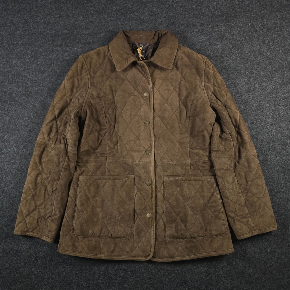 Brooks Brothers 346 Brown Quilted Genuine Suede Leather Jacket Women's Size 2